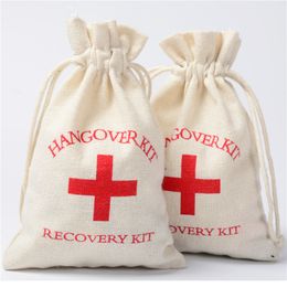 10*15cm high quanlity cotton linen Gift Wrap bags hangover kit drawstring pouch jute bags Red Cross first aid packaging medical packaging bag