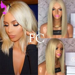 Hotsales Short Bob Wig Blonde Synthetic Heat Resistant Glueless Straight Lace Front Wigs for Black and white Women
