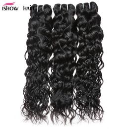 Ishow 8-28inch Water Wave Hair Extensions 3/4/5Pcs Wholesale Brazilian Hair Weave Bundles for Women All Ages Natural Colour Black