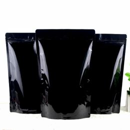 100PCS/Lot 18*30cm black Zipper Aluminium Foil Resealable Valve Package Pouches Grocery Coffee Powder Nuts Pack Bags