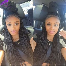 30inches long Free Part Braided Box Braids Synthetic Glueless Front Wig for black women Baby Hair Heat Resistant Fiber