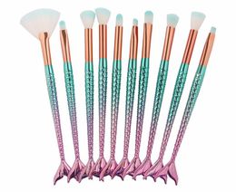 MAANGE 10PCS Pro Mermaid Beauty Eyes Brushes Set Cosmetics Beauty Makeup Eye Shadow Brow Eyeliner Blush Lip Make Up Brush Tools Kit New