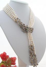 3Strds 49" White&Grey Keshi Pearl Necklace