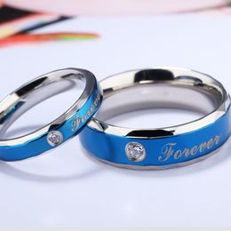 Forever Love Blue Titanium Steel Couple Rings Wholesale Diamond Shiny Ring For Men Women Valentine's Day Gift