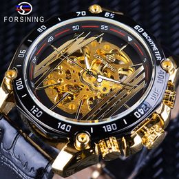 Forsining Großes Zifferblatt Steampunk-Design Luxus Golden Gear Bewegung Männer Kreative durchbrochene Uhren Automatische mechanische Armbanduhren