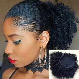 Tight Afro Kinky Curly Ponytails Extensions Mongolian Clip In Human Hair Ponytails Natural Color 10-22 Inch 120g Sleek Curly Pony tail