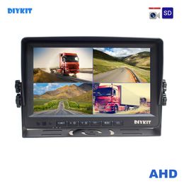 DIYKIT AHD 4PIN 9inch 4 Split Quad LCD Screen Car Rear View Monitor Support 960P AHD Camera with SD Card Video Recording