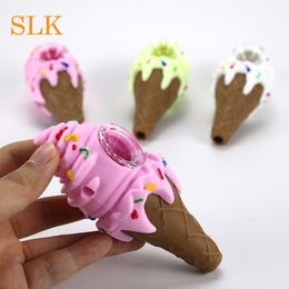 wholesale silicone ice cream cone pipe 4.30 inch 3 colors smoking pipes collapsible oil burner summer features silicone bongs Siliclab