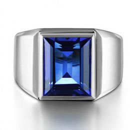 Rings 2016 Brand Fashion Man ring Princess cut 10ct Blue Cz birthstones ring 925 Sterling silver Engagement Wedding Band Ring for men