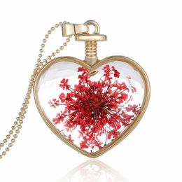 Korean Heart Pendant Flowers Love Crystal Variety Dried Flower Necklace Birthday Holiday Gift Jewellery Mix Models