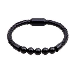 Chakra Lava Rock Leather Bracelet Cowhide Braided Mens Bracelet Healing Balancing Genuine Leather Bracelets with Magnetic-Clasp