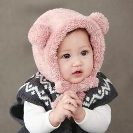 Cartoon animal bear hat warm baby newborn earflap beanie soft plush infant hat boy girl babies photo cap