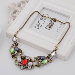 New Europe Vintage Party Casual Jewelry Women's Necklaces Colorful Rhinestone Flower Necklace S96