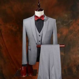 New Arrivals One Button Light Grey Groom Tuxedos Groomsmen Notch Lapel Best Man Blazer Mens Wedding Suits (Jacket+Pants+Vest+Tie) H:822