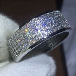 Luxury Pave setting 250pcs 5A zircon crystal ring White Gold Filled Engagement wedding band rings for women men Bijoux