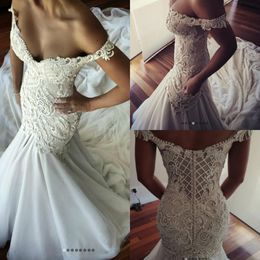 mermaid newest wedding dresses sexy off the shoulder beaded lace appliqued bridal gowns chapel train plus size vestidos