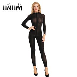 High Quality Women Lingerie Sexy Body Suit Bodystocking Double Zipper Sheer Smooth Open Crotch Babydoll Bodysuit Jumpsuit S1012