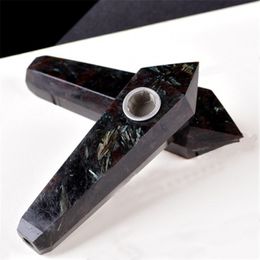 Arfvedsonite Point Pipe Natural Astrophyllite Crystal Pipe Carved Black Stone Blue Flash Meditation Intuition Scrying Gemstone Tobacco Pipe
