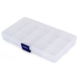 Transparent Plastic Storage Box 15 Compartments Jewelry Earring Tool Containers used for storing fishing hook, fish lure bait