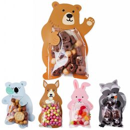 Cookie Packaging Cute Candy Rabbit Bear Fox Cartoon Plastic Bags For Biscuits Snack Baking Package With Card Head