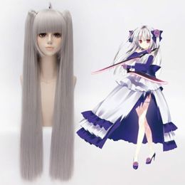 Ly & CS cheap sale dance party cosplays>>>Absolute Duo Julie Sigtuna Silver Grey Long Cosplay Party Wig Hair Clip Ponytail