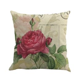 Classical rose floral printed pillow case soft linen pillow cover waist cushion pillow throw home hotel decor boutique pillows szie 45*45cm
