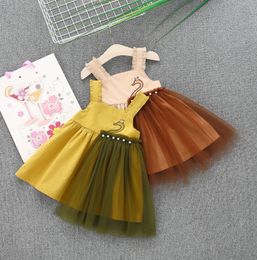 2018 New Baby Girl Summer Clothes Kids Dresses Cartoon Swan Beaded Princess Party Dresses Infant Toddler Girls Clothing Casual Sundress