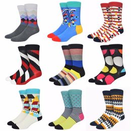 Brand Happy Funny Mens Socks Men Cotton England Personality Male Socks Stripe Lattice Trend Socks Dress2PCS=1PAIRS