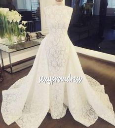 White Full Lace Wedding Dresses 2018-2019 Spring Summer A Line Bridal Gowns Overskirts Style Sweep Train Wedding Vestidos Custom Made