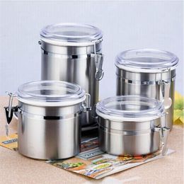 Stainless Steel Sealed Canister Coffee Flour Sugar Container Holder Cans Pots Storage Bottles Jar Transparent Cover