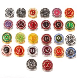 Wholesale Snap Button Jewellery Letter A to Z Metal Ginger Rhinestone Round Circle Charms fits 18mm Noosa Chunk Snaps Bracelets