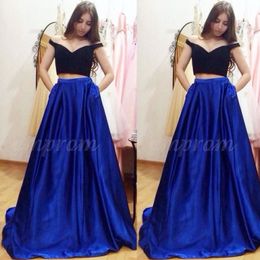 2018 Blue Black Prom Dress Skirts Set High Waist Short Top Evening Party Homecoming Bottom Sets High Quality Prom Maxi Gowns Vintage Sets