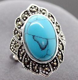 Fashion Natural Tibetan Turquoise 925 Sterling Silver Ring Jewelry Size7 8 9