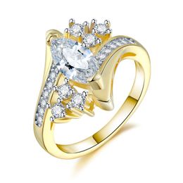 New Arrival Gold Colour Wedding Ring Big Marquise Cubic Zirconia Luxury Jewellery Women Cluster Ring Anel