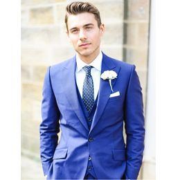 HOT -- New Design Popular Peaked Laper Blue Wedding Men Suits Groom Tuxedos Men Party Groomsmen Suits (Jacket+Pants+Tie+Vest) NO;169