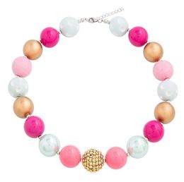 Pink Bubblegum Necklace Fashion Korean Acrylic Chunky Beaded Choker Necklaces for Kids Children Jewelry Baby Girls