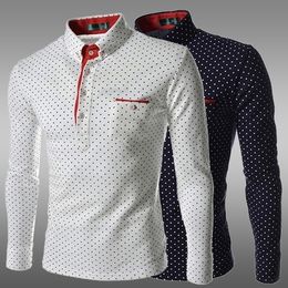 Chinese Size M-3XL Fashion Polka Dot Men Casual White Black Blue Tuxedo Dress Shirts Long Sleeve Slim Fit Camisas Hombre