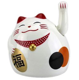 9 cm regalos Mini gorda linda feliz afortunado del gato de Maneki Neko Mano que agita Feng Shui chino Adornos comerciales riqueza fortuna Decoración Hogar de plástico de juguete