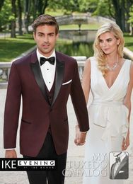 Popular Burgundy Groom Tuxedos Excellent Men Wedding Tuxedos Peak Lapel Two Button Men Formal Busines Party Suit(Jacket+Pants+Tie+Vest)2003