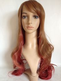 Premium Quality Full Head - Long Auburn Wig, Curls, Red Tips, 60cm