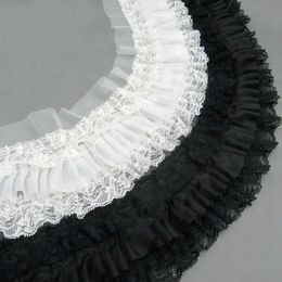 Black white lace trim pressure plait pleated chiffon ruffled hem garment skirt hem lace fabric accessories