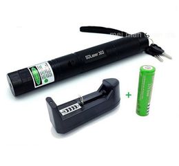 Yeni Varış Lazer 303 Uzun Mesafe Yeşil SD 303 Lazer Pointer Güçlü Avcılık Lazer Kalem Delik Sighter + 18650 Pil + Şarj Cihazı