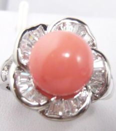 FREE SHIPPING>>>Fine pink sea shell pearl bead 18KGP ring