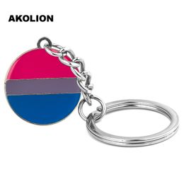Gay Pride LGBT Bisexual Pride Round Key Chain Metal Key Ring Fashion Jewellery for Decorative