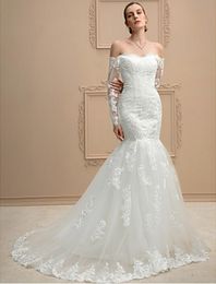 high quality mermaid wedding dresses sexy long sleeve tulle mermaid spring offtheshoulder chapel train berta bridal gowns