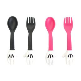 Bel Bambini carino forchetta cucchiaino mouse palma figura posate baby alimentazione alimentazione stoviglie per tavole da toddler stoviglie portatile utensile