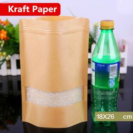 18x26cm Stand Kraft Paper Window Frosted Showcase Packaging Food Bags Heat Sealing Zip Lock Reusable Baking Candy Snacks Tea Package Pouch