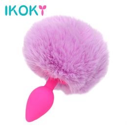 IKOKY Anal Plug Tail Hairy Rabbit Tail Silicone Butt Plug Anal Sex Toys for Women Adult Products Erotic Toys Cute Sex Shop S924