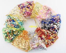 1000pcs/lot FAST 7*9cm 10*12 11x16 13*18cm 15*20cm 17*23 20x30cm Wedding Party Gift bags Gilding Rose Organza Jewelry Bag Pouch