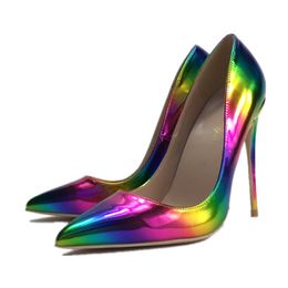 Rainbow candy color Woman high heel Pointed Toe Sexy Pumps Thin heel female dress shoes stiletto heels OL out fits Plus 44 45